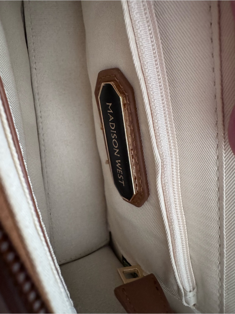 Madison West Cream Woven Crossbody with Brown Trim and Gold Buckle - Picture 6 of 7